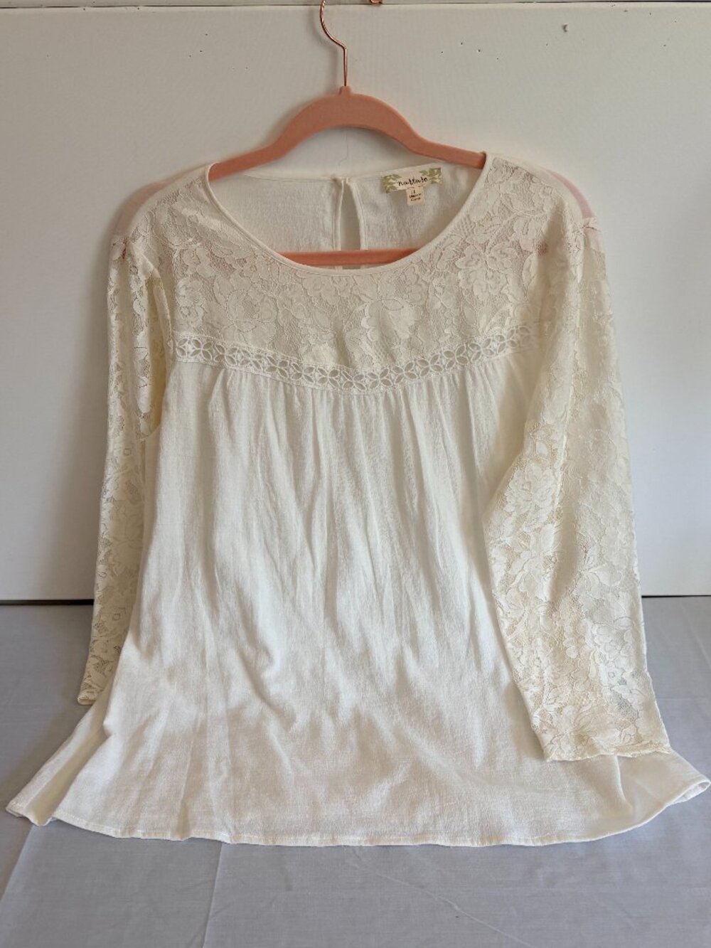 Nurture Women's Ivory Lace Sleeve Pullover Top Size Large Boho